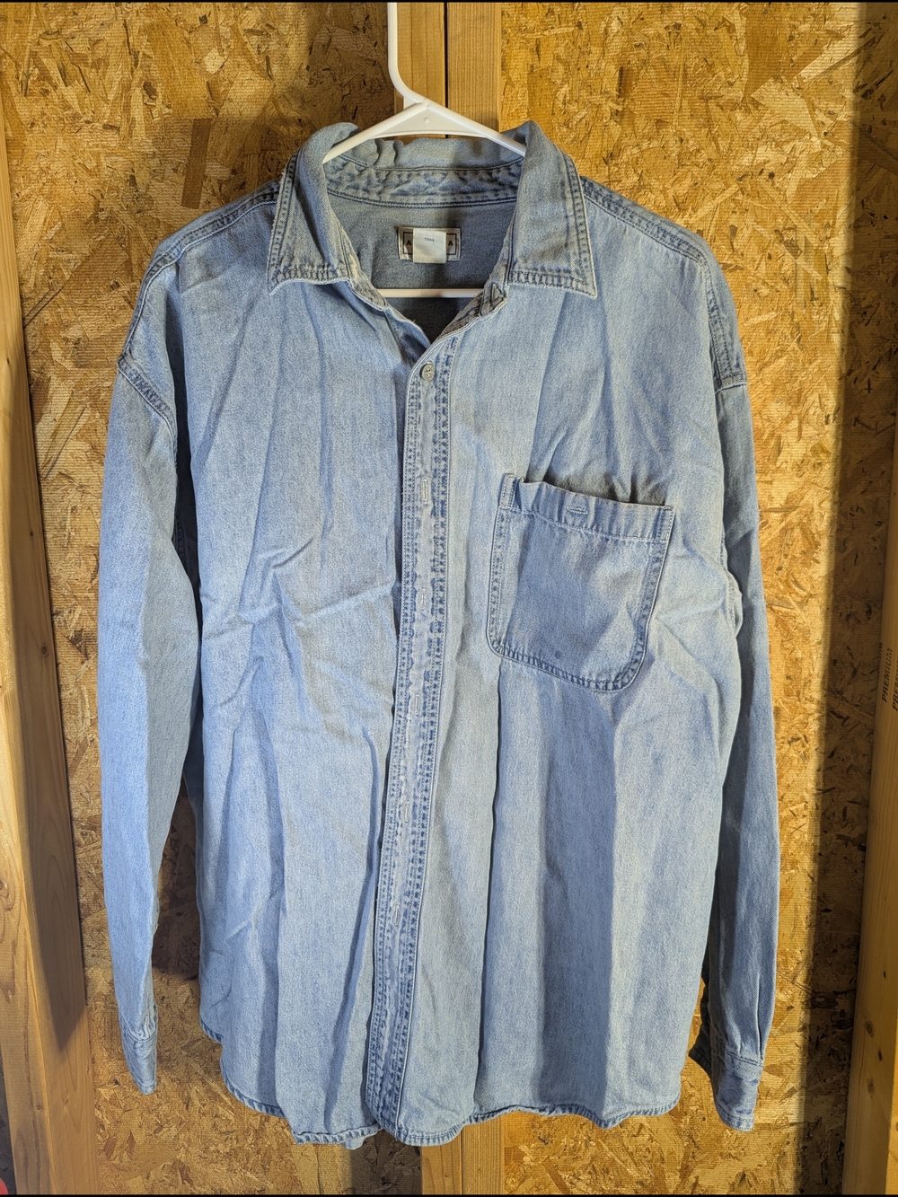 Light Blue Denim Button-Up Shirt for Men